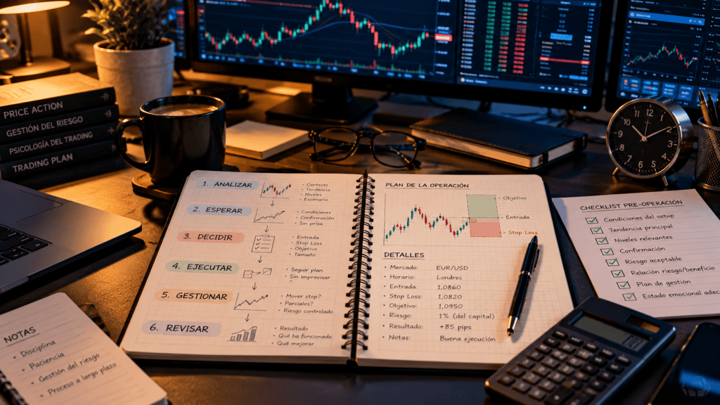 Plan de trading con análisis, gestión del riesgo y revisión de operaciones