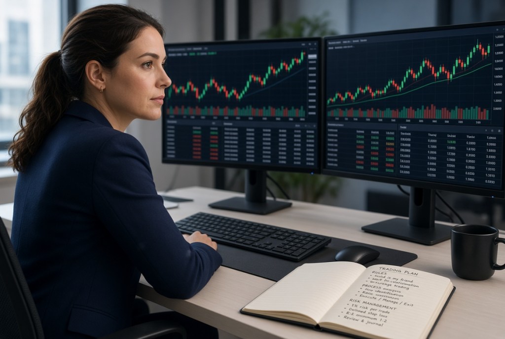 Trader analizando los mercados y siguiendo un plan de trading